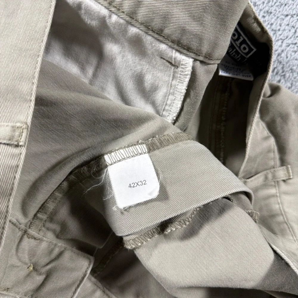 VTG Polo Ralph Lauren Chino Pants Mens 42x32 (42x27) Tan Andrew Pleated Baggy